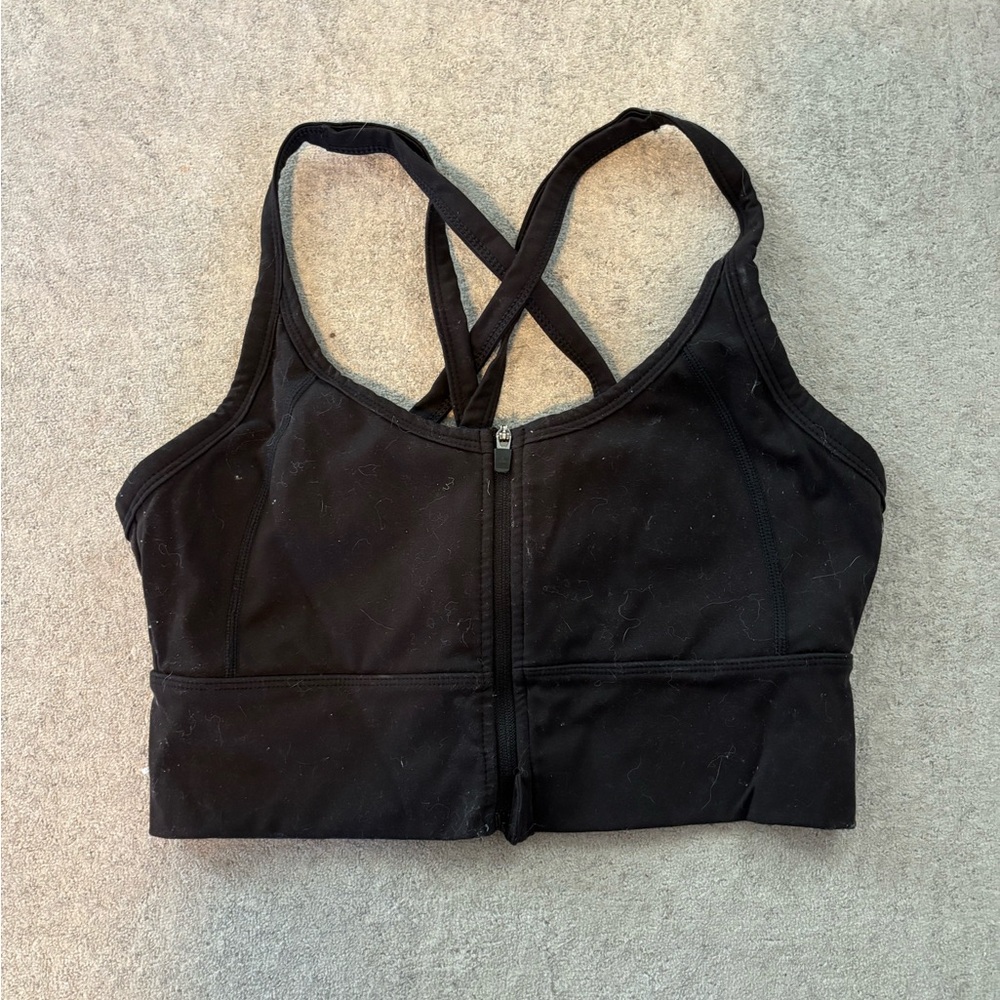 Sleek Black Sports Bra with Front Zip